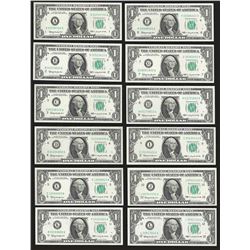 District Set of (12) 1963 $1 Federal Reserve Notes Uncirculated