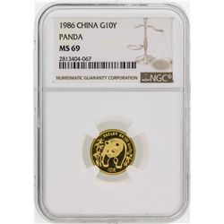 1986 China 1/10 oz. Panda 10 Yuan Gold Coin NGC MS69