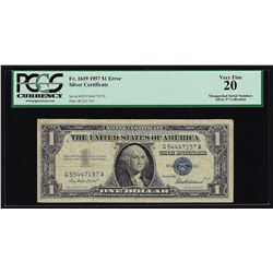 1957 $1 Silver Certificate Note Mismatch Serial Number ERROR PCGS Very Fine 20