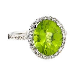 14KT White Gold 4.90 ctw Peridot and Diamond Ring