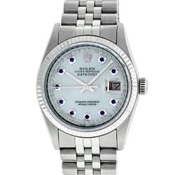 Rolex Mens 36mm Stainless Steel MOP Sapphire String Diamond Datejust Wristwatch