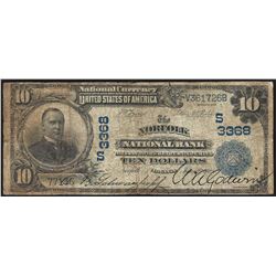 1902 $10 Norfolk National Bank Currency Note CH# 3368