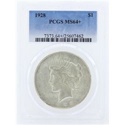 1928 $1 Peace Silver Dollar Coin PCGS MS64+