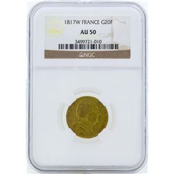 1817W France 20 Francs Gold Coin NGC AU50