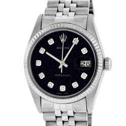 Rolex Mens Stainless Steel Black Diamond Datejust Wristwatch