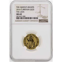 2016 Great Britain 1/4 oz. The Queens Beast The Lion Gold Coin NGC MS69