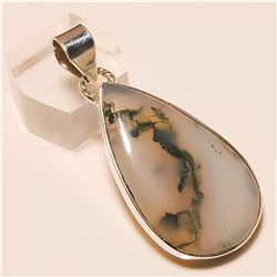 Moss Agate Pendant Solid Sterling Silver