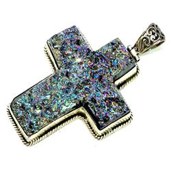 Sterling Silver .925 Druzy Cross Pendant
