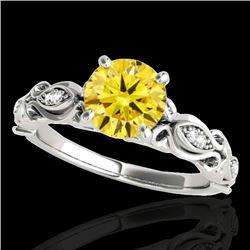 1.1 CTW Certified Si Intense Yellow Diamond Solitaire Antique Ring 10K White Gold - REF-156M4F - 346