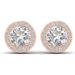 1.85 CTW I-SI Diamond Solitaire Art Deco Micro Stud Halo Earrings 14K Rose Gold - REF-327H3M - 30355