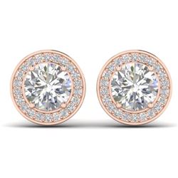 1.85 CTW I-SI Diamond Solitaire Art Deco Micro Stud Halo Earrings 14K Rose Gold - REF-327H3M - 30355