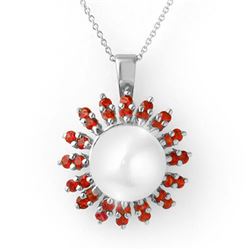 1.50 CTW Red Sapphire & Pearl Necklace 18K White Gold - REF-65X5R - 11743