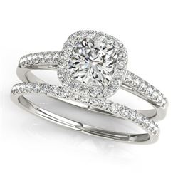 0.93 CTW Certified VS/SI Cushion Diamond 2Pc Set Solitaire Halo 14K White Gold - REF-142H2M - 31388