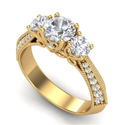 1.81 CTW VS/SI Diamond Art Deco 3 Stone Ring 18K Yellow Gold - REF-318N2A - 37147