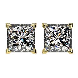 2.50 CTW Certified VS/SI Quality Princess Diamond Stud Earrings 10K Yellow Gold - REF-840A2V - 33116