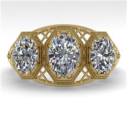 2 CTW Past Present Future VS/SI Oval Cut Diamond Ring 18K Yellow Gold - REF-421Y6X - 36067
