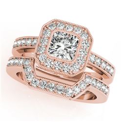 1.05 CTW Certified VS/SI Cushion Diamond 2Pc Set Solitaire Halo 14K Rose Gold - REF-170F9N - 31380