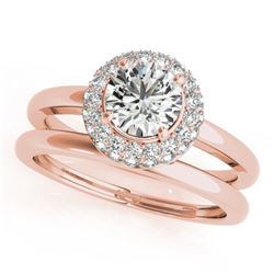 0.75 CTW Certified VS/SI Diamond 2Pc Wedding Set Solitaire Halo 14K Rose Gold - REF-115V3Y - 30916