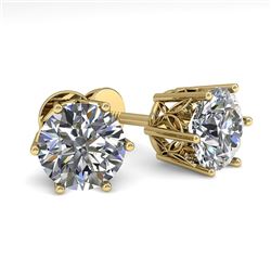 2.0 CTW Certified VS/SI Diamond Stud Solitaire Earrings 18K Yellow Gold - REF-490A4V - 35845