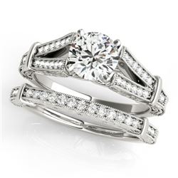 0.91 CTW Certified VS/SI Diamond Solitaire 2Pc Wedding Set Antique 14K White Gold - REF-148N5A - 314