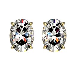 2 CTW Certified VS/SI Quality Oval Diamond Solitaire Stud Earrings 10K Yellow Gold - REF-585N2A - 33