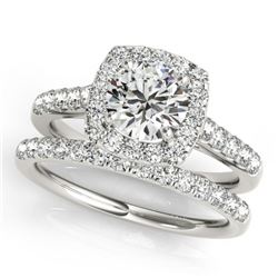 1.45 CTW Certified VS/SI Diamond 2Pc Wedding Set Solitaire Halo 14K White Gold - REF-160F2N - 30714