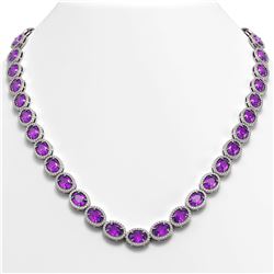 45.16 CTW Amethyst & Diamond Necklace White Gold 10K White Gold - REF-560K2W - 40592