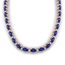 46.5 CTW Tanzanite & VS/SI Certified Diamond Eternity Necklace 10K Rose Gold - REF-439X5R - 29436