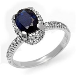 2.20 CTW Blue Sapphire & Diamond Ring 14K White Gold - REF-54H5M - 13474