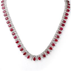 26 CTW Ruby & Diamond Necklace 14K White Gold - REF-709W3H - 11715