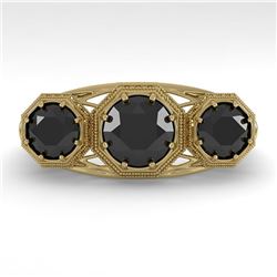 2 CTW Past Present Future Black Diamond Ring 18K Yellow Gold - REF-90X4R - 36076