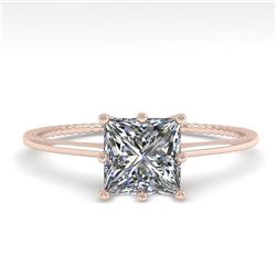 1.0 CTW VS/SI Princess Diamond Solitaire Engagement Ring Size 7 18K Rose Gold - REF-287H4M - 35894
