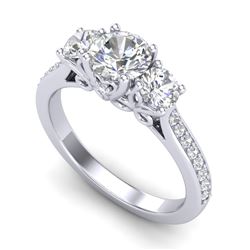 1.67 CTW VS/SI Diamond Solitaire Art Deco 3 Stone Ring 18K White Gold - REF-281X8R - 37028