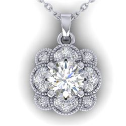 0.75 CTW I-SI Diamond Solitaire Art Deco Necklace 14K White Gold - REF-104R7K - 30516