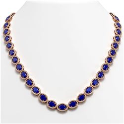 52.15 CTW Sapphire & Diamond Necklace Rose Gold 10K Rose Gold - REF-655W3H - 40560