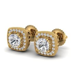1.25 CTW Cushion Cut VS/SI Diamond Art Deco Stud Earrings 18K Yellow Gold - REF-218M2F - 37036