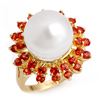 Image 1 : 1.50 CTW Red Sapphire & Pearl Ring 10K Yellow Gold - REF-54K9W - 10444