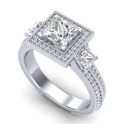 2.5 CTW Princess VS/SI Diamond Micro Pave 3 Stone Ring 18K White Gold - REF-527X3R - 37196