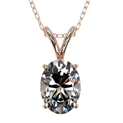 1 CTW Certified VS/SI Quality Oval Diamond Solitaire Necklace 10K Rose Gold - REF-267K7W - 33193