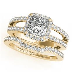 1.51 CTW Certified VS/SI Princess Diamond 2Pc Set Solitaire Halo 14K Yellow Gold - REF-252V5Y - 3134