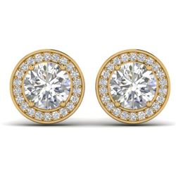 1.85 CTW I-SI Diamond Solitaire Art Deco Micro Stud Halo Earrings 14K Yellow Gold - REF-327X3R - 303