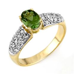 1.50 CTW Green Tourmaline & Diamond Ring 10K Yellow Gold - REF-52A7V - 11043