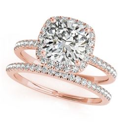 0.93 CTW Certified VS/SI Cushion Diamond 2Pc Set Solitaire Halo 14K Rose Gold - REF-142N7A - 31398