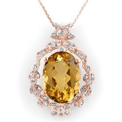 12.8 CTW Citrine & Diamond Necklace 14K Rose Gold - REF-106H7M - 10338