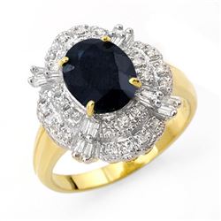 3.20 CTW Blue Sapphire & Diamond Ring 14K Yellow Gold - REF-69R3K - 13139