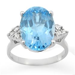 6.20 CTW Blue Topaz & Diamond Ring 18K White Gold - REF-52V7Y - 12857