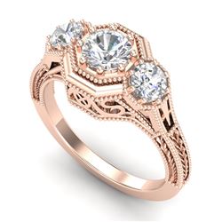1.05 CTW VS/SI Diamond Solitaire Art Deco 3 Stone Ring 18K Rose Gold - REF-200M2F - 37101