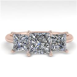 2.0 CTW Princess VS/SI Diamond 3 Stone Designer Ring 18K Rose Gold - REF-390M2F - 32471