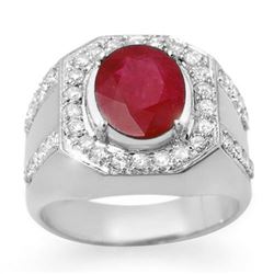 4.75 CTW Ruby & Diamond Men's Ring 10K White Gold - REF-118X2R - 14500