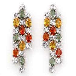 4.33 CTW Multi-Sapphire & Diamond Earrings 14K White Gold - REF-89K3W - 10028